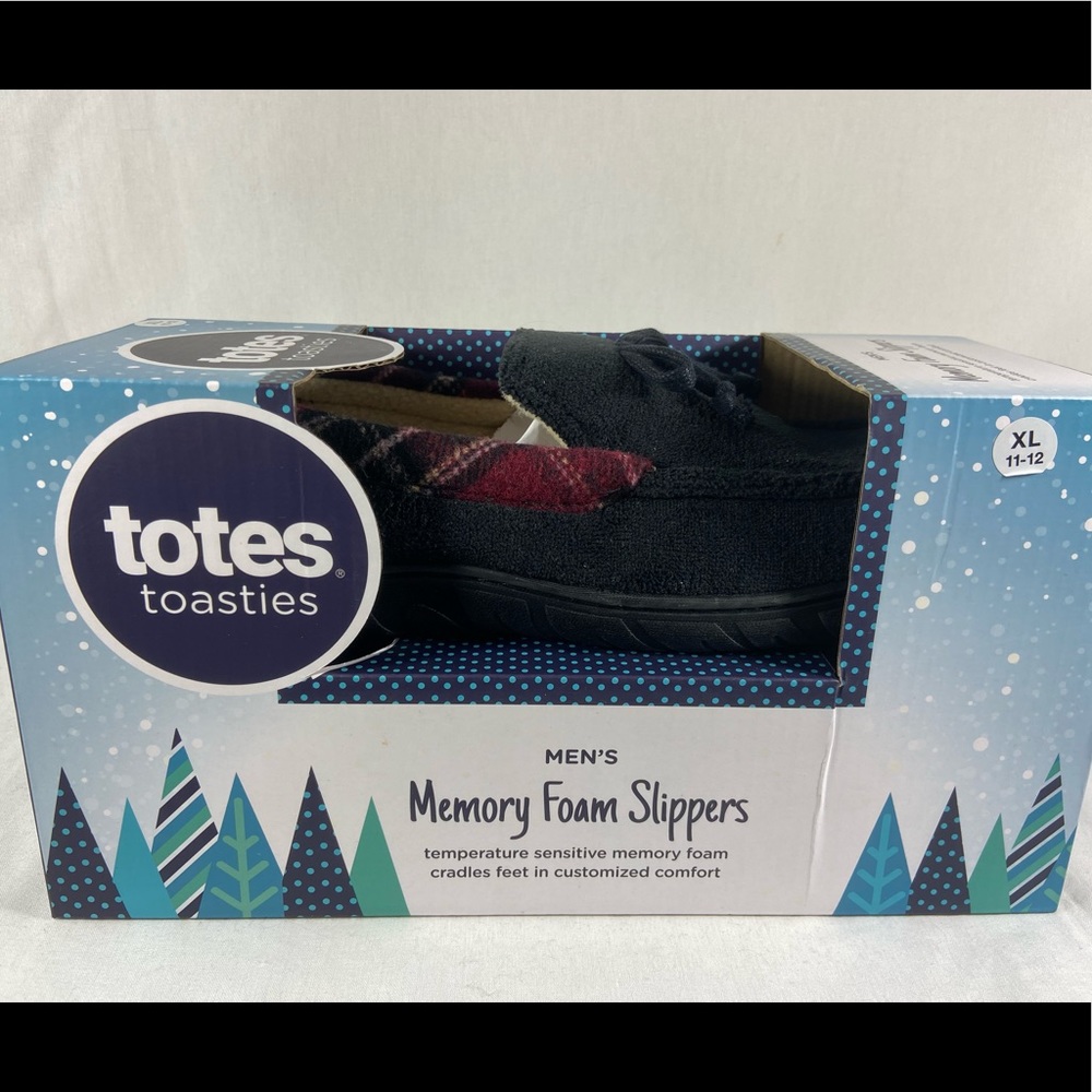 Totes Toasties Memory Foam Mens Black Plaid XL Slippers